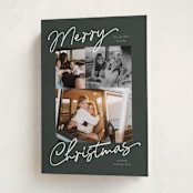 "Scripted Trio" - Holiday Cards in Evergreen by Pixel and Hank - Folded Card