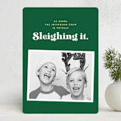 "Sleighing It" - Holiday Cards in Elf by Corinne Malesic - Front