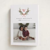 "Monogram Wreath" - Holiday Cards in Cardinal by Melanie Kosuge - Folded Card