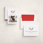 "Monogram Wreath" - Holiday Cards in Cardinal by Melanie Kosuge - Assembled