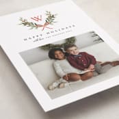 "Monogram Wreath" - Holiday Cards in Cardinal by Melanie Kosuge - Detail