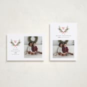 "Monogram Wreath" - Holiday Cards in Cardinal by Melanie Kosuge - Photo Orientation Options