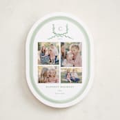 "Festive Monogram" - Holiday Cards in Evergreen by Corinne Malesic - Front