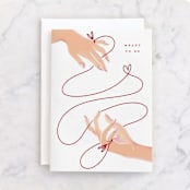 "Red String of Fate" - Single Greeting Cards in Powder by Grae - Front