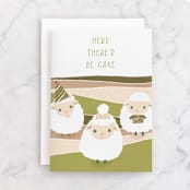"herd there'd be cake" - Single Greeting Cards in Grass by Leanne Friedberg - Front