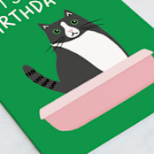 "Cat Box" - Single Greeting Cards in Grass by Genna Blackburn - Close-Up