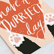 "Pawsitively Purrfect" - Single Greeting Cards in Papaya by Everett Paper Goods - Close-Up