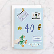 "80s Original" - Single Greeting Cards in Powder Blue by Lottie Aldarwish - Front