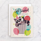 "Get Trashed" - Single Greeting Cards in Eggshell by Rebecca Smith - Front