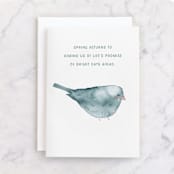 "Blushing Bird 2" - Single Greeting Cards in Light Blue by Renee Anne Bouffard-McManus - Front