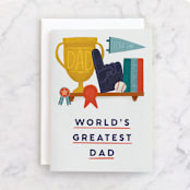 "Greatest Dad, Consecutive Winner" - Single Greeting Cards in Ochre by Ana Peake - Front