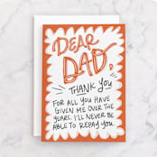 "Never Repay You" - Single Greeting Cards in Tangerine by Lissabeth Anglin - Front
