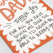 "Never Repay You" - Single Greeting Cards in Tangerine by Lissabeth Anglin - Close-Up