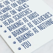 "Dog Loves" - Single Greeting Cards in Navy by Amy Payne - Close-Up