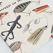 "Hooked on You" - Single Greeting Cards in Taupe by Townsend Majors - Close-Up