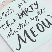 "Party Meow" - Single Greeting Cards in Baby Blue by Everett Paper Goods - Close-Up