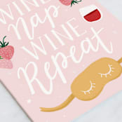 "WINE NAP REPEAT" - Single Greeting Cards in Blush by Cindy Chu - Close-Up