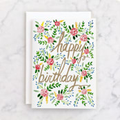 "Floral Birthday Card" - Single Greeting Cards in Sage by Yaling Hou Suzuki - Front