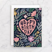 "Heart and Floral" - Single Greeting Cards in Gold by Hooray Creative - Front