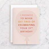 "29 Forever" - Single Greeting Cards in Blush by Shari Margolin - Front