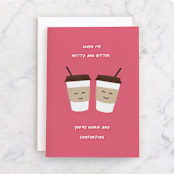 "Coffee Birthday" - Single Greeting Cards in Cotton Candy by Katherine Moynagh - Front