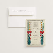 "Deco Spring Florals" - Wedding Invitations in Birch by Shiny Penny Studio - Invitation with Envelope