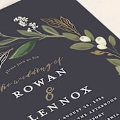 "Greenery Crown" - Wedding Invitations in Midnight by Susan Moyal - Detail