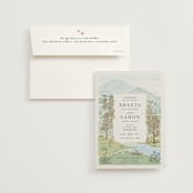 "Mountaintop" - Wedding Invitations in Evergreen by Paper Sun Studio - Invitation with Envelope