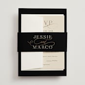 "Black Tie Affair" - Wedding Invitations in Onyx by Hooray Creative - Assembled with Belly Band