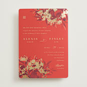 "Happiness" - Wedding Invitations in Cherry by Shannon Chen of Four Wet Feet Studio - Front