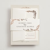 "Trailing Vines" - Wedding Invitations in Almond by Erin L. Wilson - Assembled with Belly Band