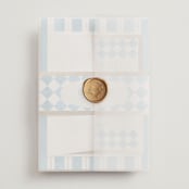 "Knightsbridge" - Wedding Invitations in Sky by Jackie Crawford - Assembled with Vellum Wrap and Wax Seal