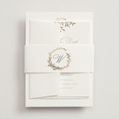 "Romantic Wreath" - Wedding Invitations in Chantilly by Wildfield Paper Co - Assembled with Belly Band