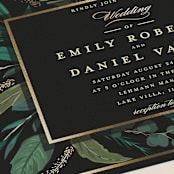 "Emerald Leaves" - Wedding Invitations in Midnight by Susan Moyal - Close-Up