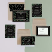 "Emerald Leaves" - Wedding Invitations in Midnight by Susan Moyal - Invitation Suite