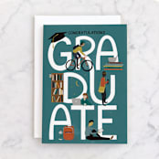 "Graduation Icons" - Single Greeting Cards in Teal by Shiny Penny Studio - Front