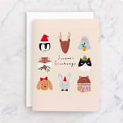 "Inside: Wishing you a Christmas that’s merry, bright and filled with fun." - Single Greeting Cards in Cream by Cindy Chu - Front