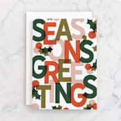 "Color Block Season's Greetings" - Single Greeting Cards in Persimmon by Lissabeth Anglin - Front