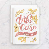 "Take Care" - Single Greeting Cards in Blush by Lissabeth Anglin - Front