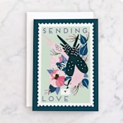"Postage stamp" - Single Greeting Cards in Pond by Eve Schultz - Front