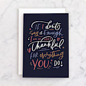 "thankful for everything" - Single Greeting Cards in Navy by Kristen Smith - Front