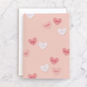 "Conversation Hearts" - Single Greeting Cards in Blush by Olivia Goree - Front