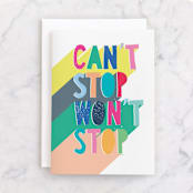"Cant Stop" - Single Greeting Cards in Lemon by Katy Clemmans - Front