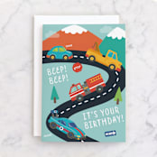"Vroom" - Single Greeting Cards in Evergreen by peetie design - Front