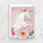 "Unicorn Dream" - Single Greeting Cards in Blush by Lori Wemple - Front