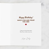 "Happy Four" - Single Greeting Cards in Crimson by mo kelley - Customizable Interior Example