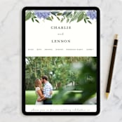 "Hydrangea Frame" - Wedding Invitations in Periwinkle by Susan Moyal - FREE Wedding Website