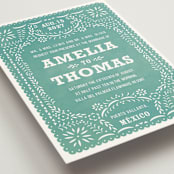 "Fiesta Folk Art" - Wedding Invitations in Lagoon by root beer float - Detail