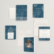 "Kantha Quilt" - Wedding Invitations in Indigo by Nazia Hyder - Invitation Suite