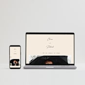 "Script and Monogram" - Wedding Invitations in Sand by Carolyn MacLaren - FREE Wedding Website